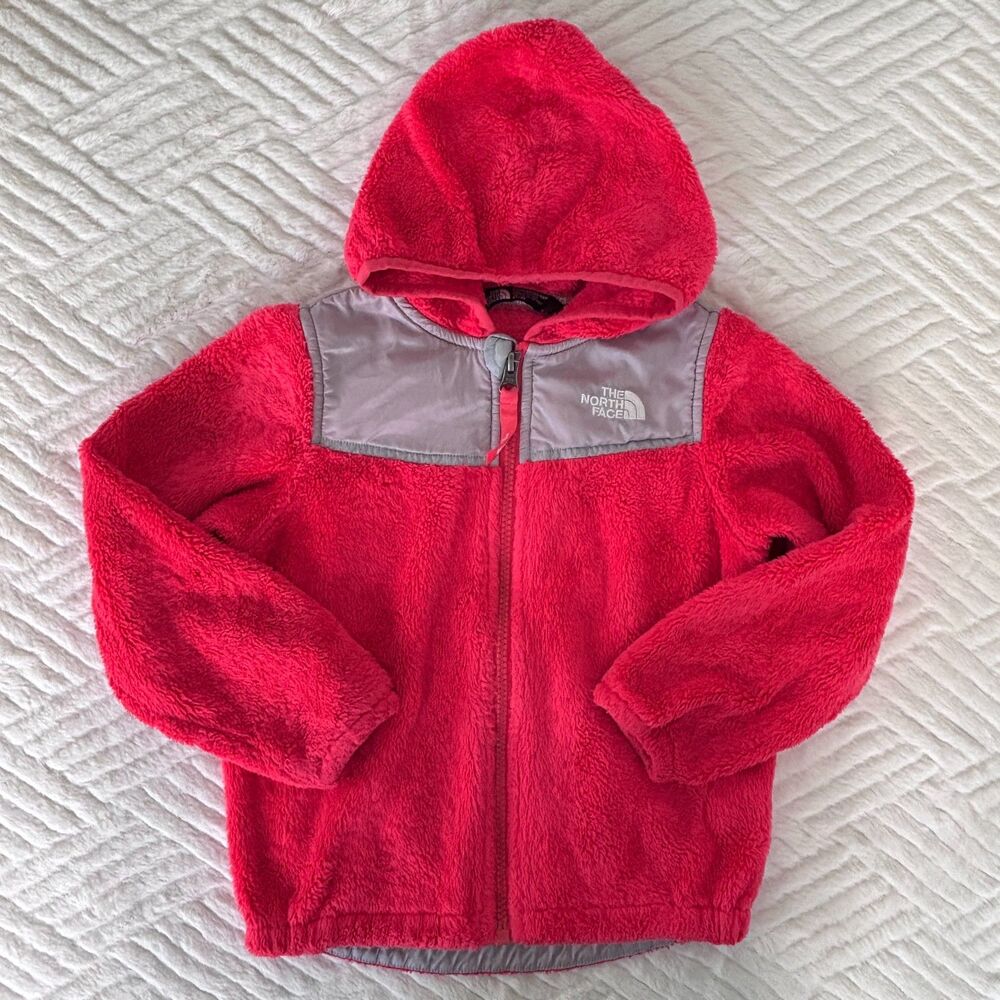 The North Face Girls Size 4T Pink Fleece Oso Hoodie Full Zip Jacket Gray